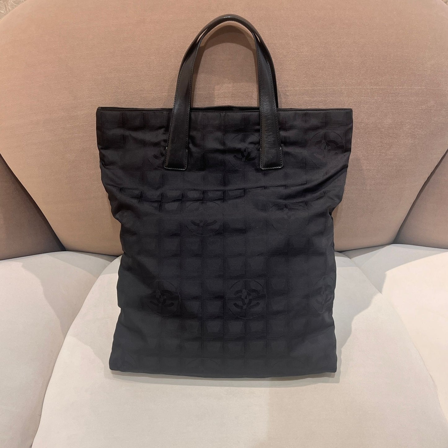 Chanel New Travel Line Black Cc Jacquard Nylon Tote Bag