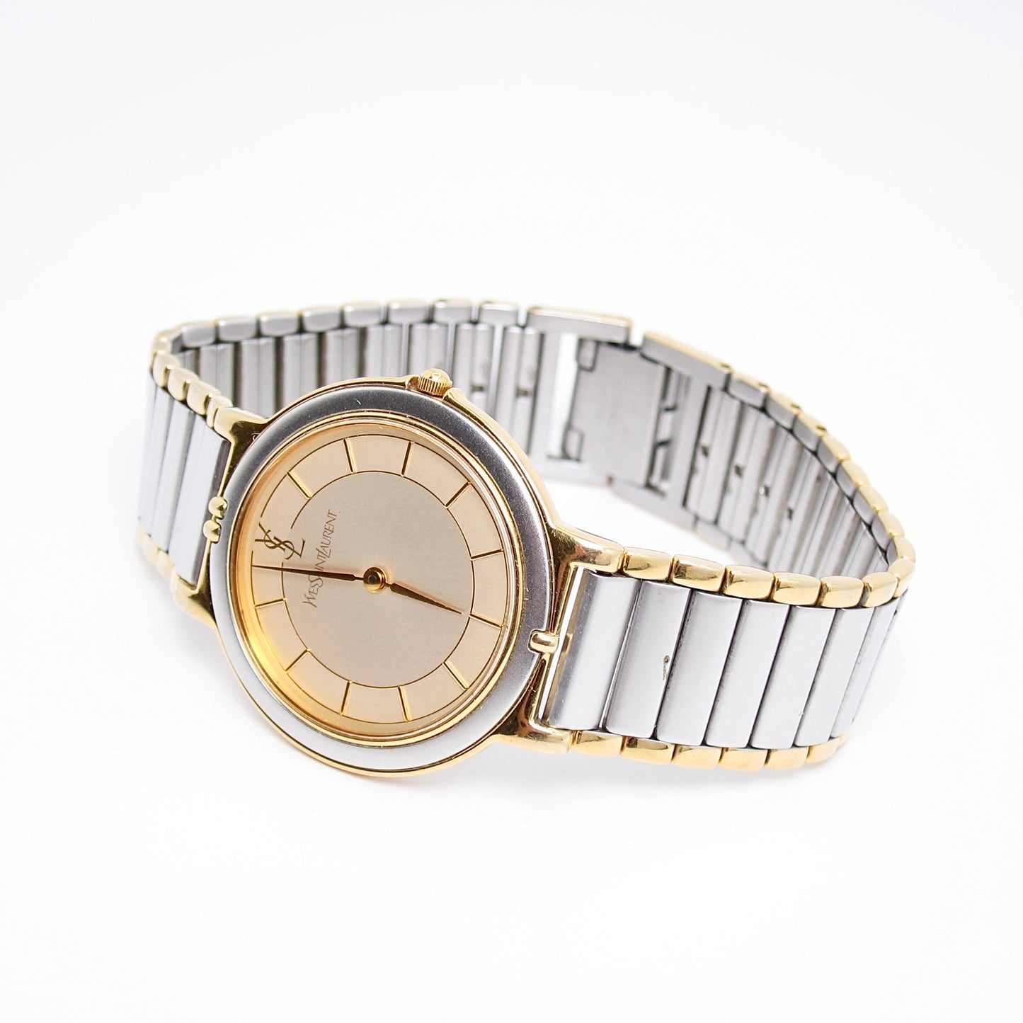 Yves Saint Laurent Vintage Round Champagne Face Two Tone Watch