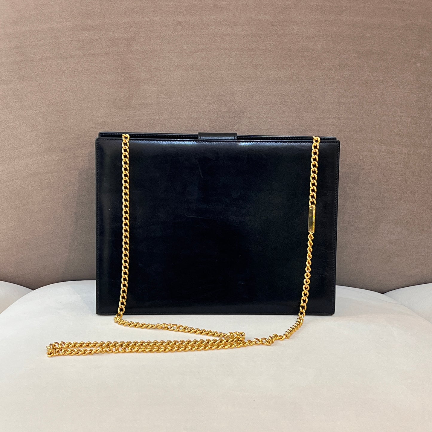 Ferragamo Vintage Black Leather Gold Chain Shoulder Bag