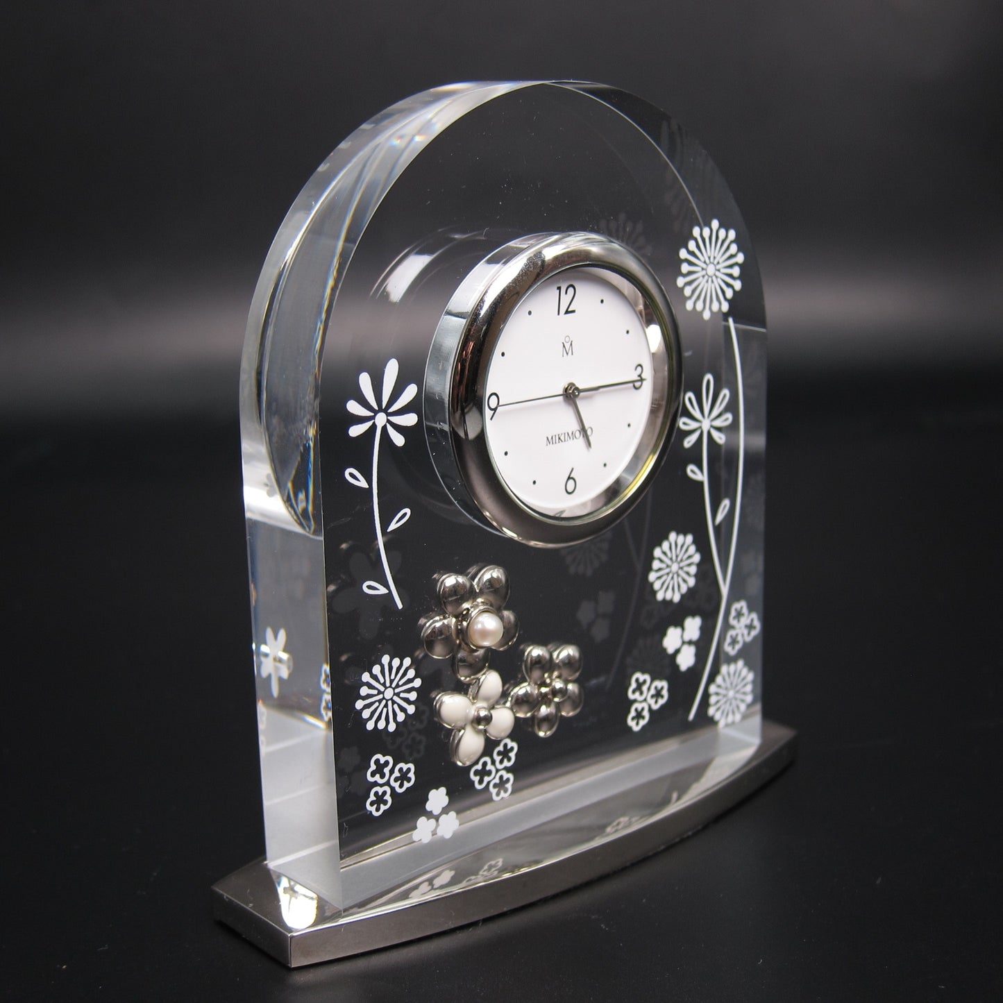 Mikimoto Vintage White Quartz Floral Table Clock With Box