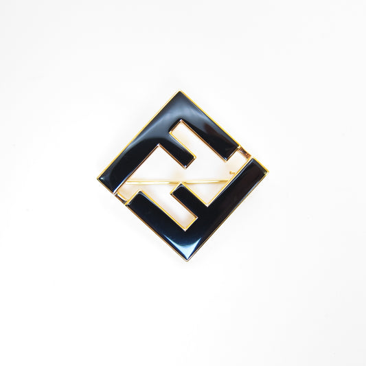 Fendi Vintage Forever Fendi Black and Golden Brooch
