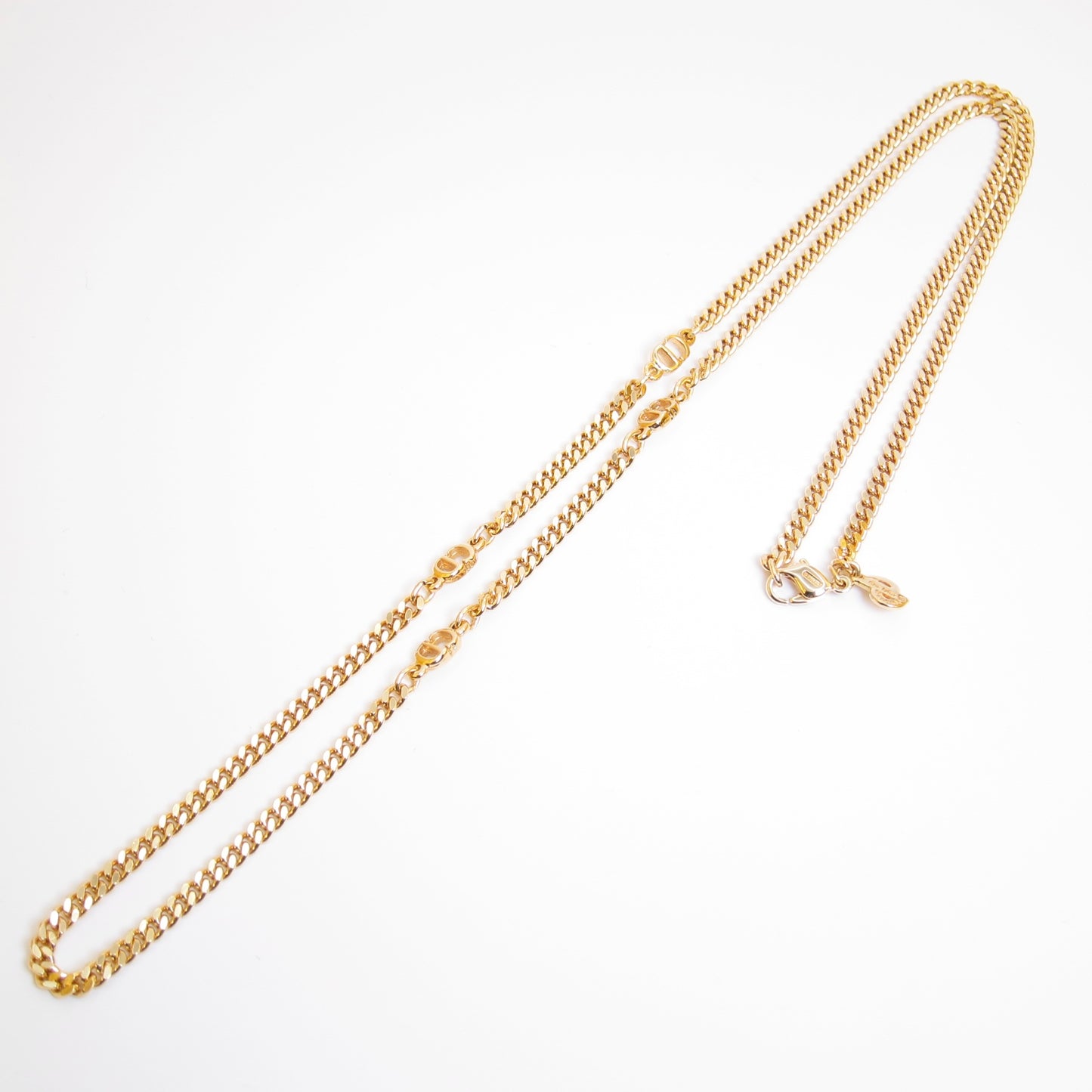 Christian Dior Vintage CD Logo Golden Long Necklace
