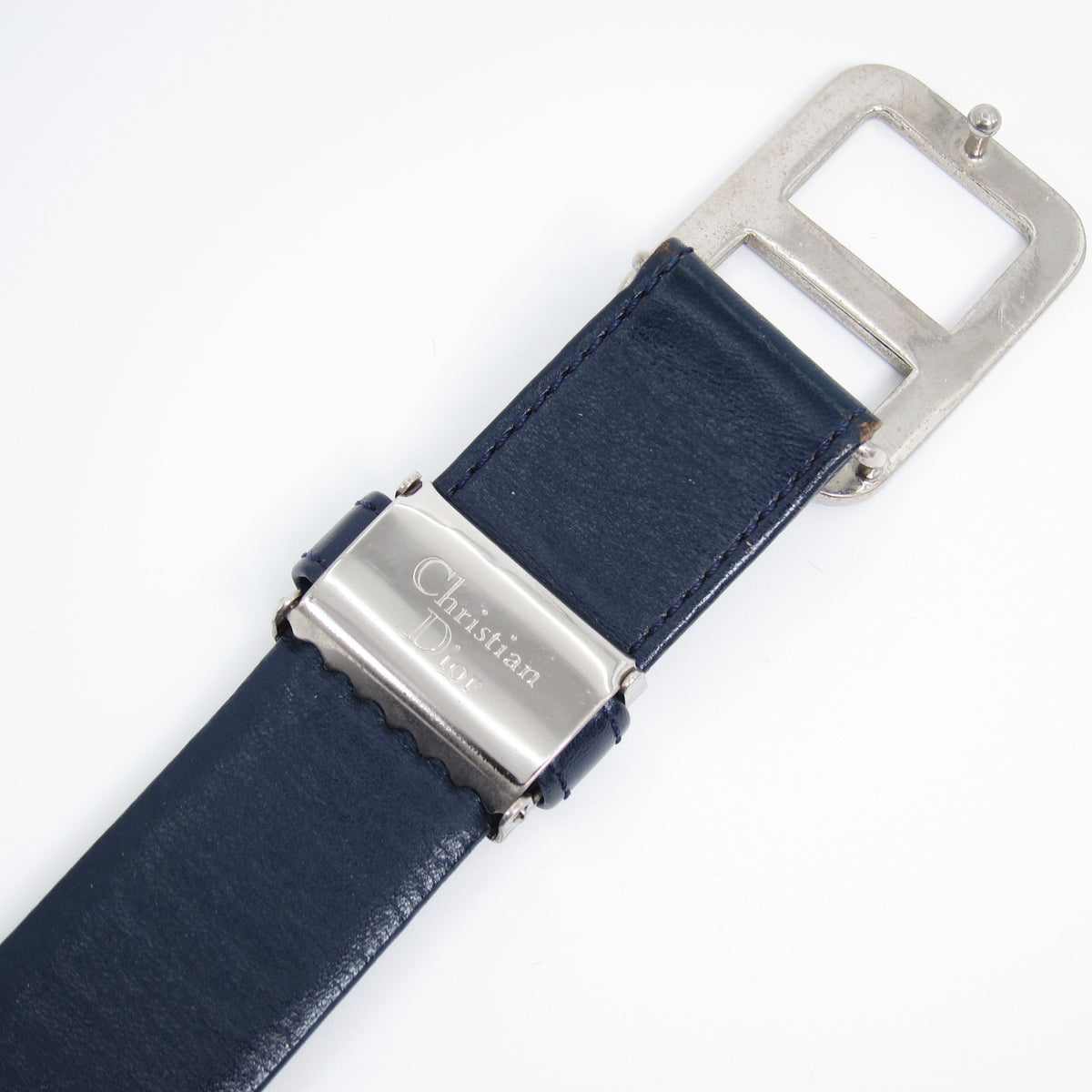 Christian Dior 海軍藍皮革CD扣腰帶