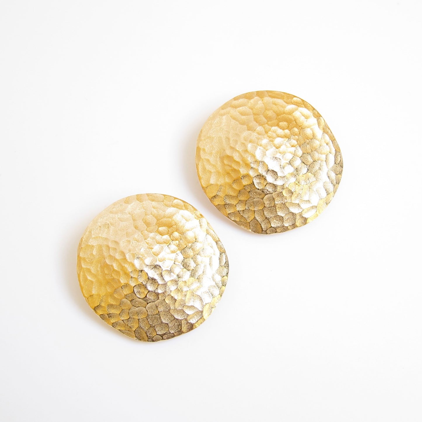 Givenchy Vintage Hammered Round Shaped Golden Clip-on Earrings