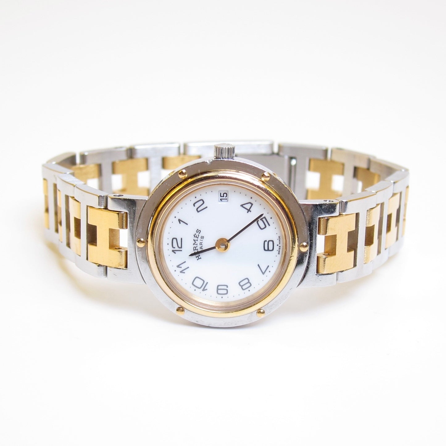 Hermes Vintage Clipper White Dial with Date and H Bracelet Two Tone Watch