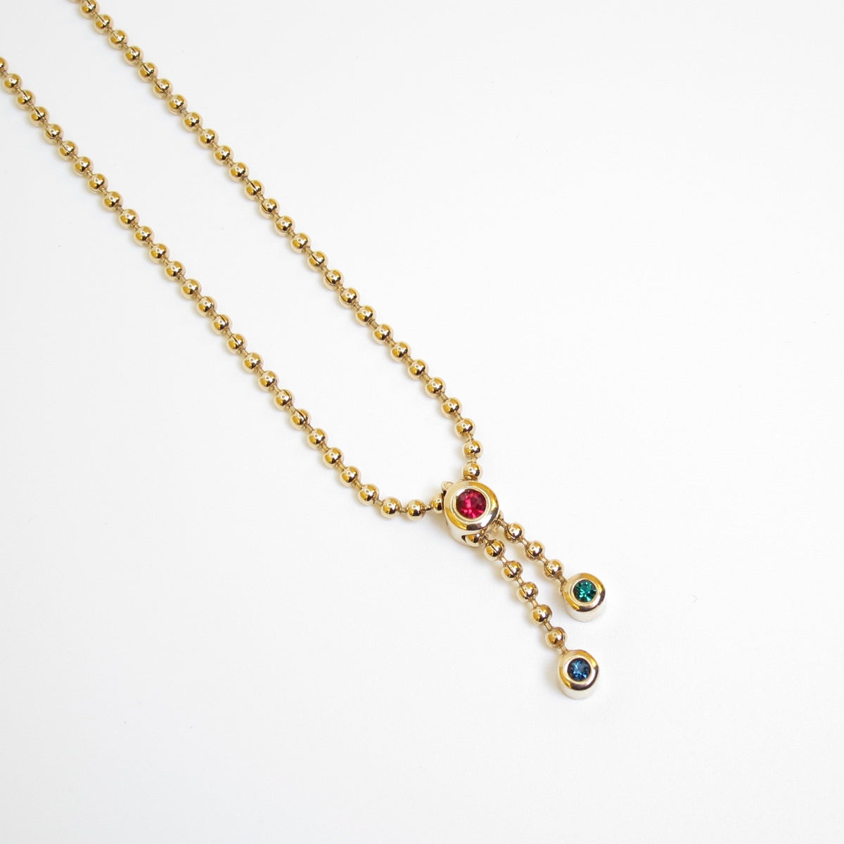 Christian Dior 中古彩色飾石垂墜金色頸鏈，42 厘米