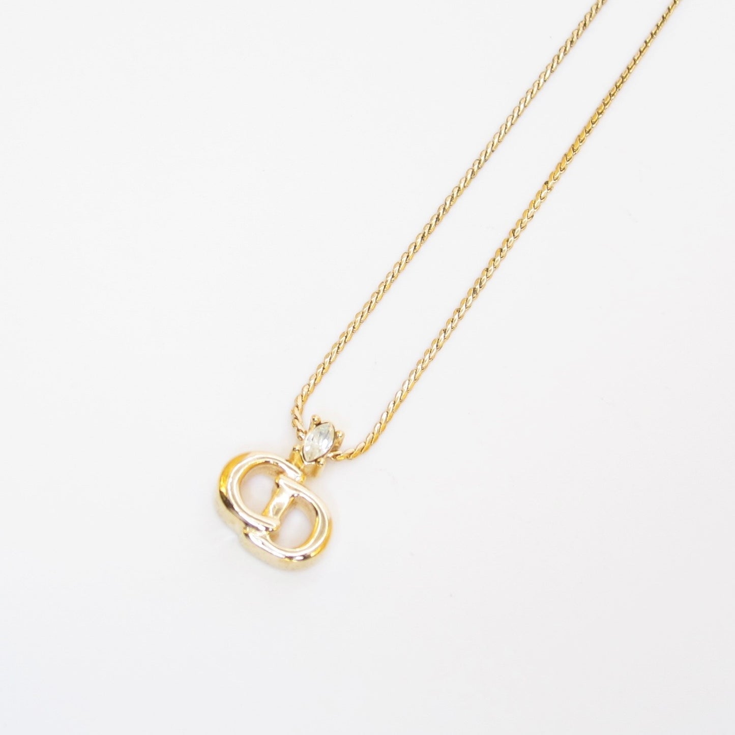 Christian Dior Vintage CD Logo and Rhinestone Golden Necklace