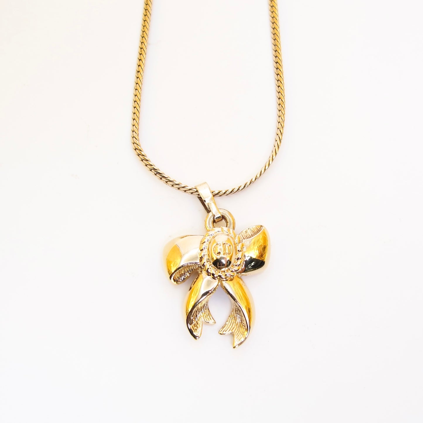Christian Dior Vintage CD Logo on Ribbon Golden Necklace