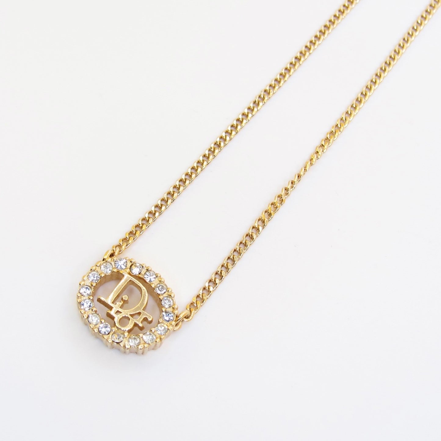 Christian Dior Vintage Dior Logo in Oval Shaped with Rhinestone Golden Necklace