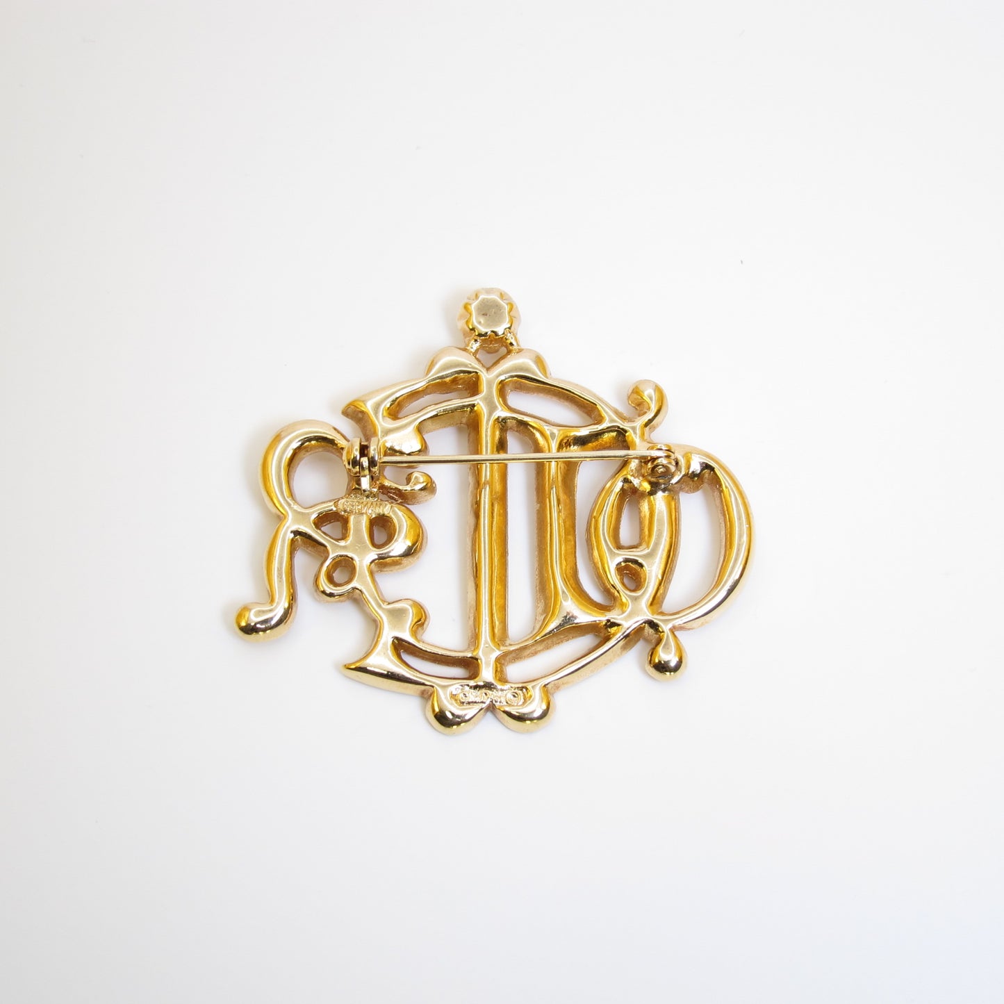 Christian Dior Vintage Dior Logo with Rhinestone Golden Brooch