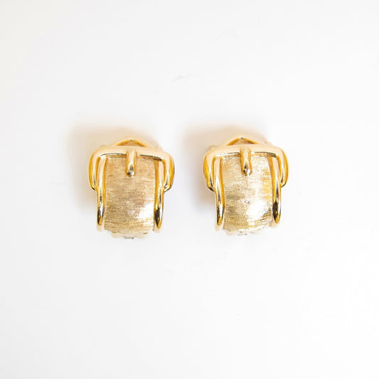 Christian Dior 復古皮帶扣金色夾式耳環