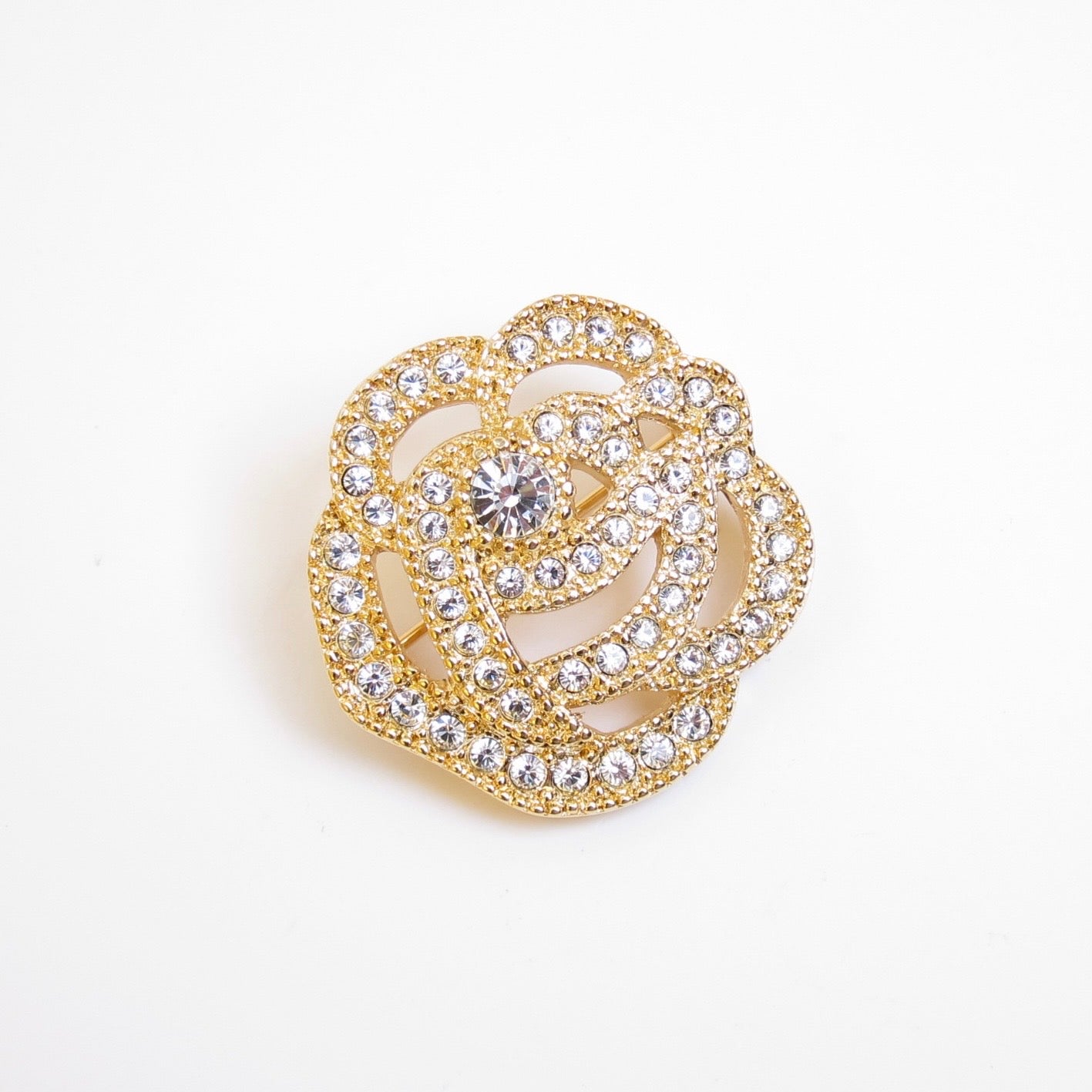 Christian Dior Vintage Flower Motif with Rhinestone Golden Brooch