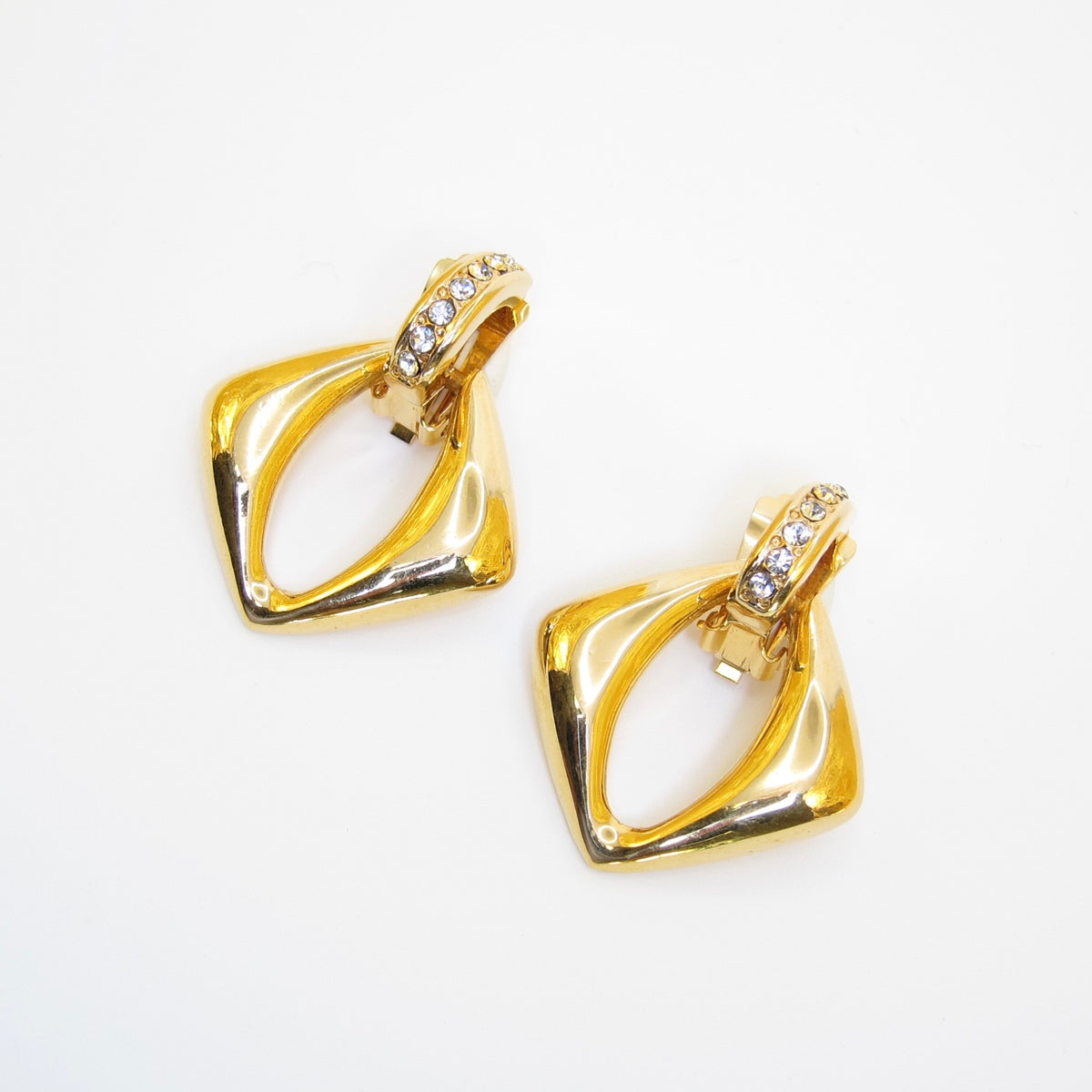 Yves Saint Laurent Vintage Open Drop Rhinestone Gold-Tone Clip-On Earrings