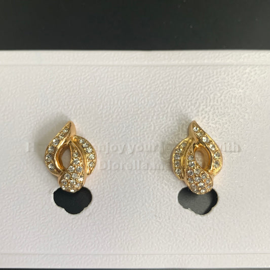 Christian Dior Vintage Stylish Rhinestone Golden Clip-on Earrings