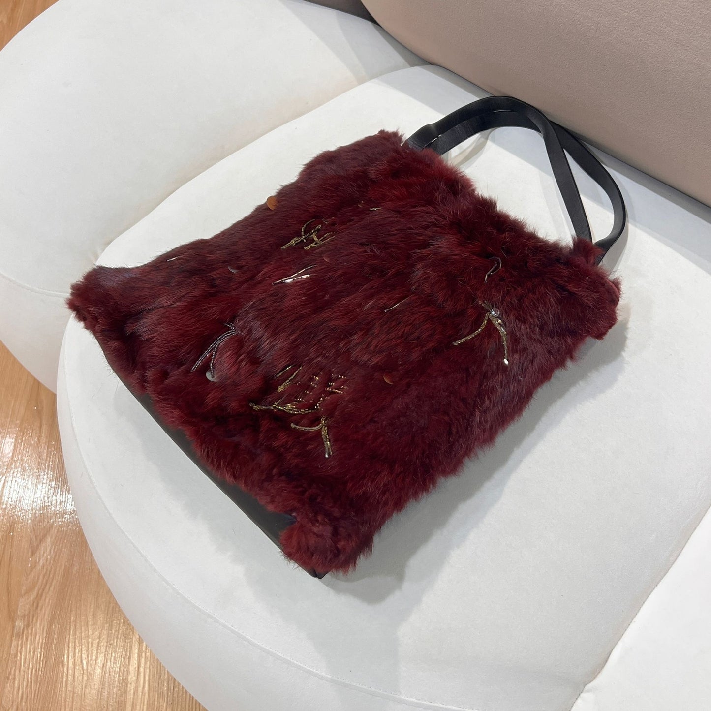 Givenchy Vintage Burgundy Fur Tote Handbag