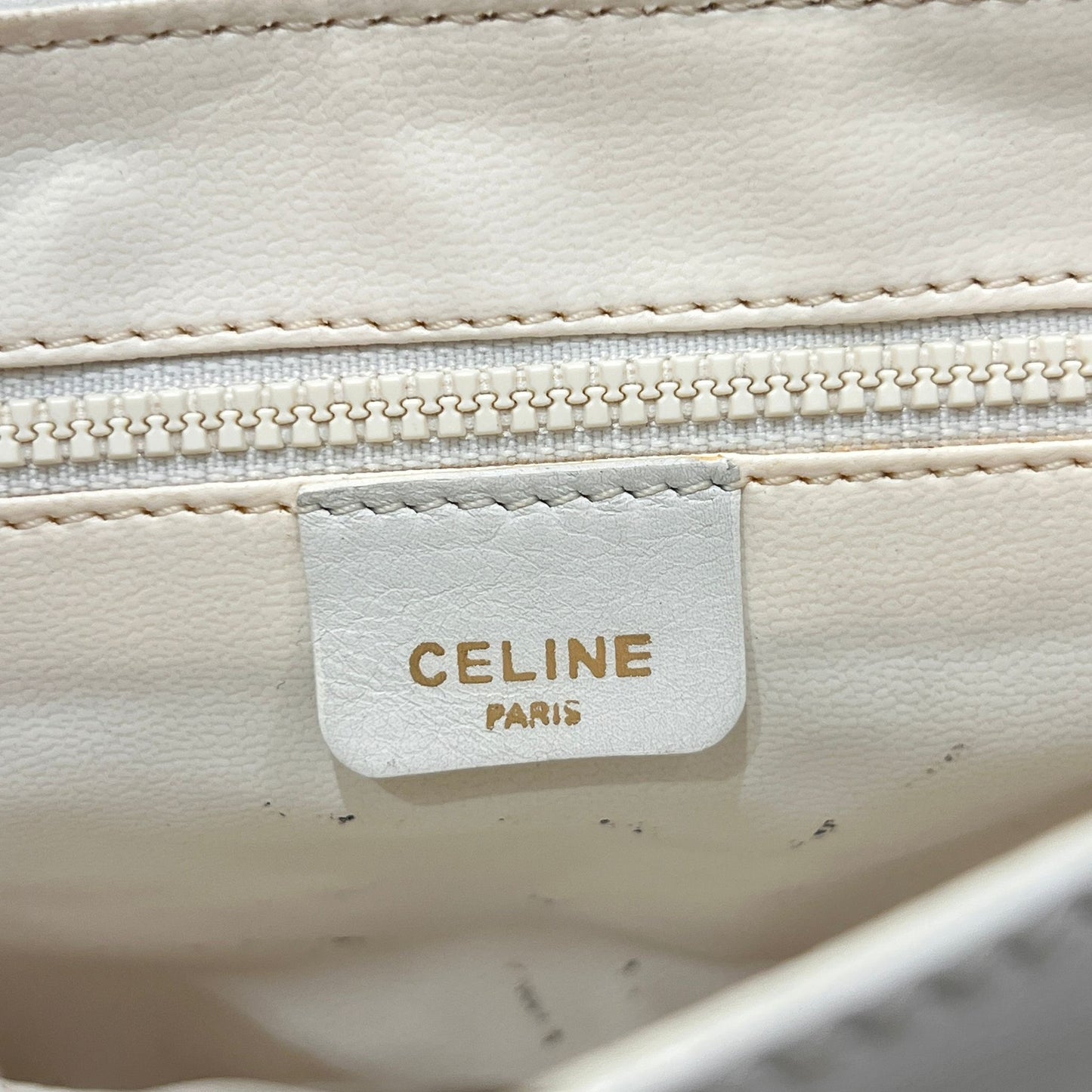 Celine Vintage White Leather Triomphe Shoulder Bag