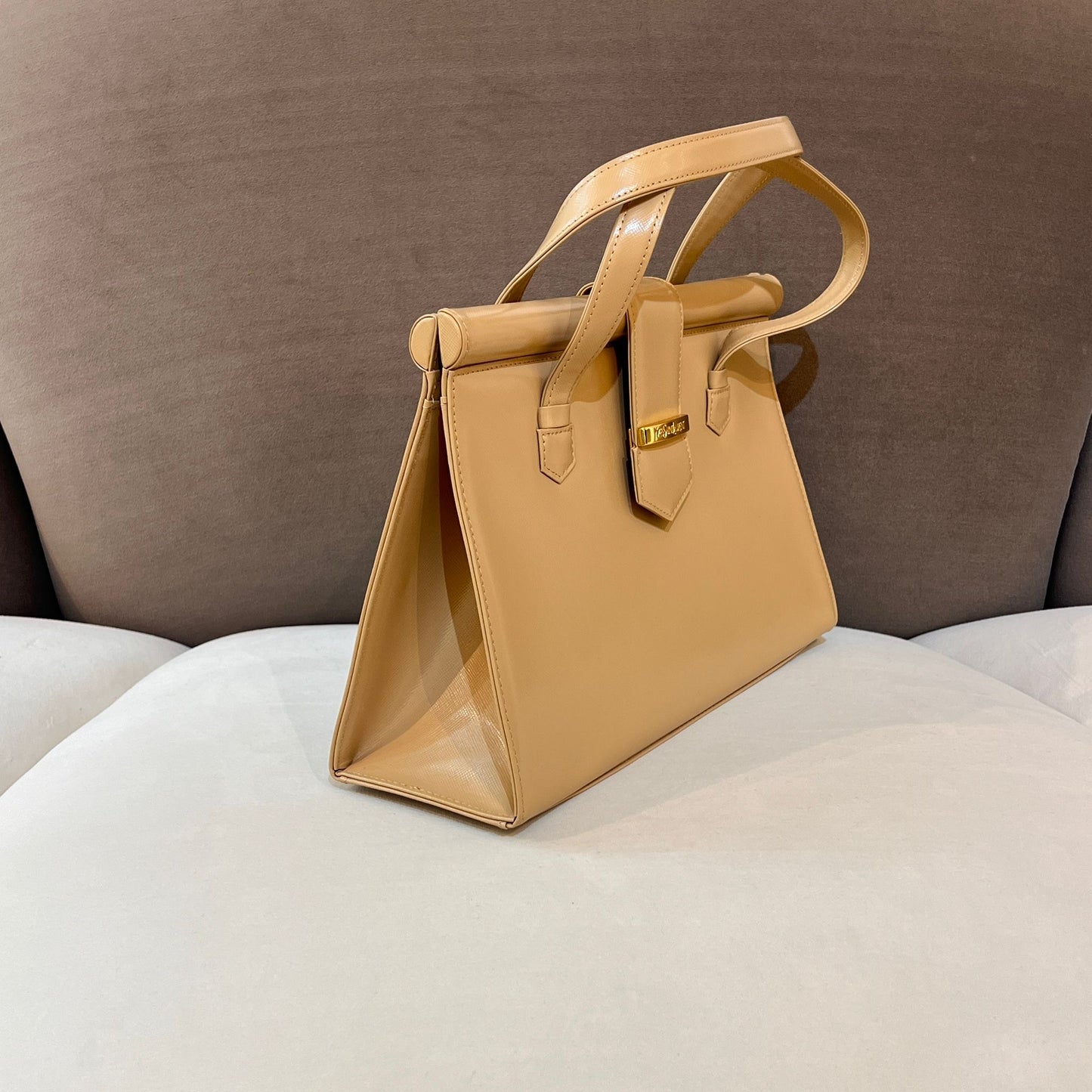 Yves Saint Laurent Vintage Beige Structured Leather Handbag