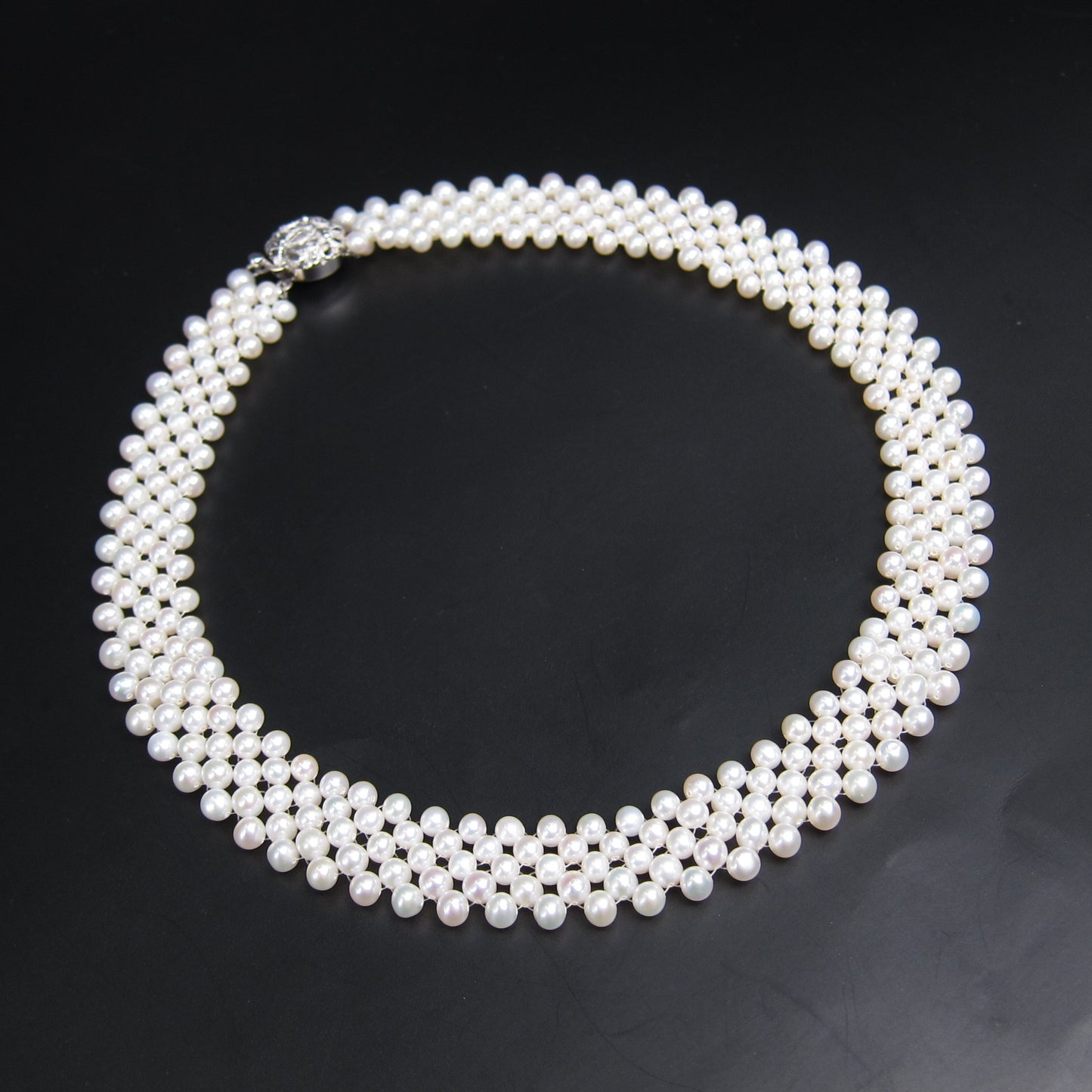 No Brand Vintage Freshwater Pearl with Silver Flower Buckle Collar Necklace