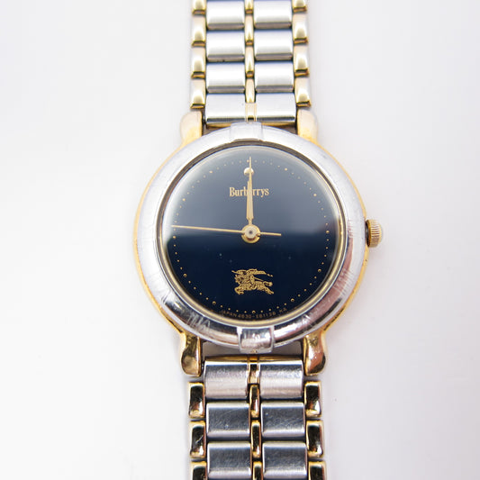Burberry Vintage Round Black Face Two Tone Watch
