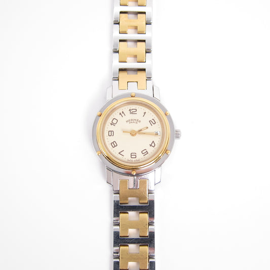 Hermes Vintage Clipper Ivory Dial with Date and H Bracelet Two Tone Watch