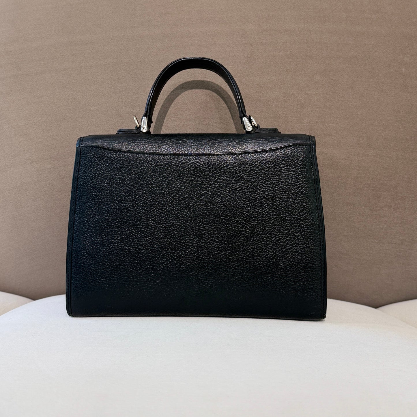 Burberry Vintage Black Leather Top Handle Handbag