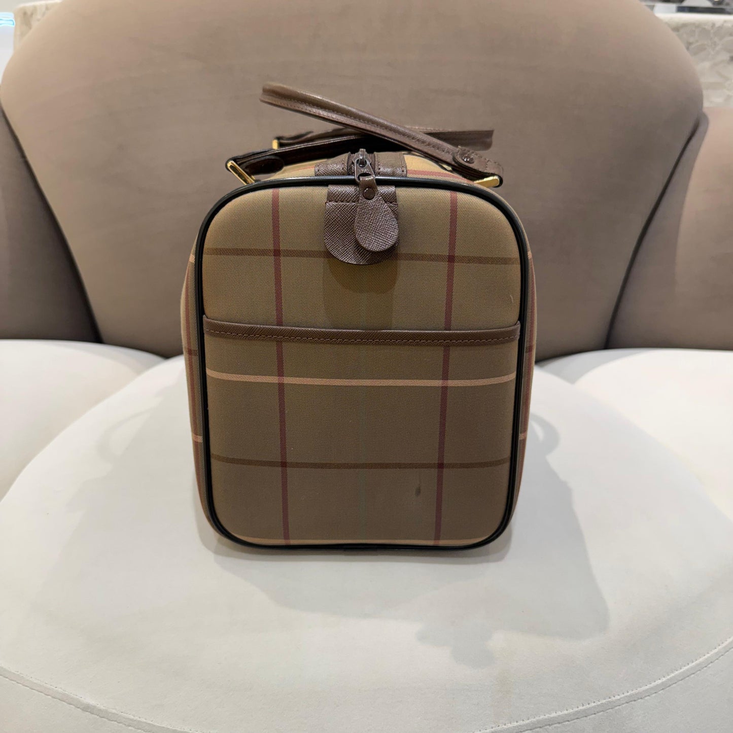 Burberry Vintage Haymarket Check Canvas Leather Boston Bag