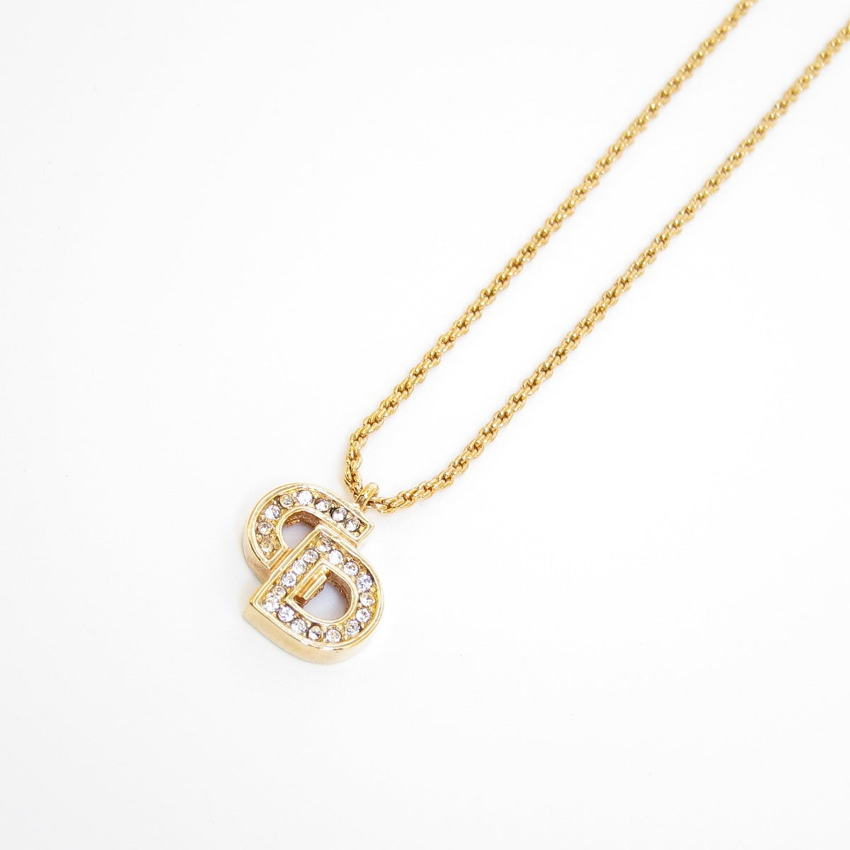 Christian Dior 中古密鑲閃石 CD 字母金色頸鏈，44 厘米