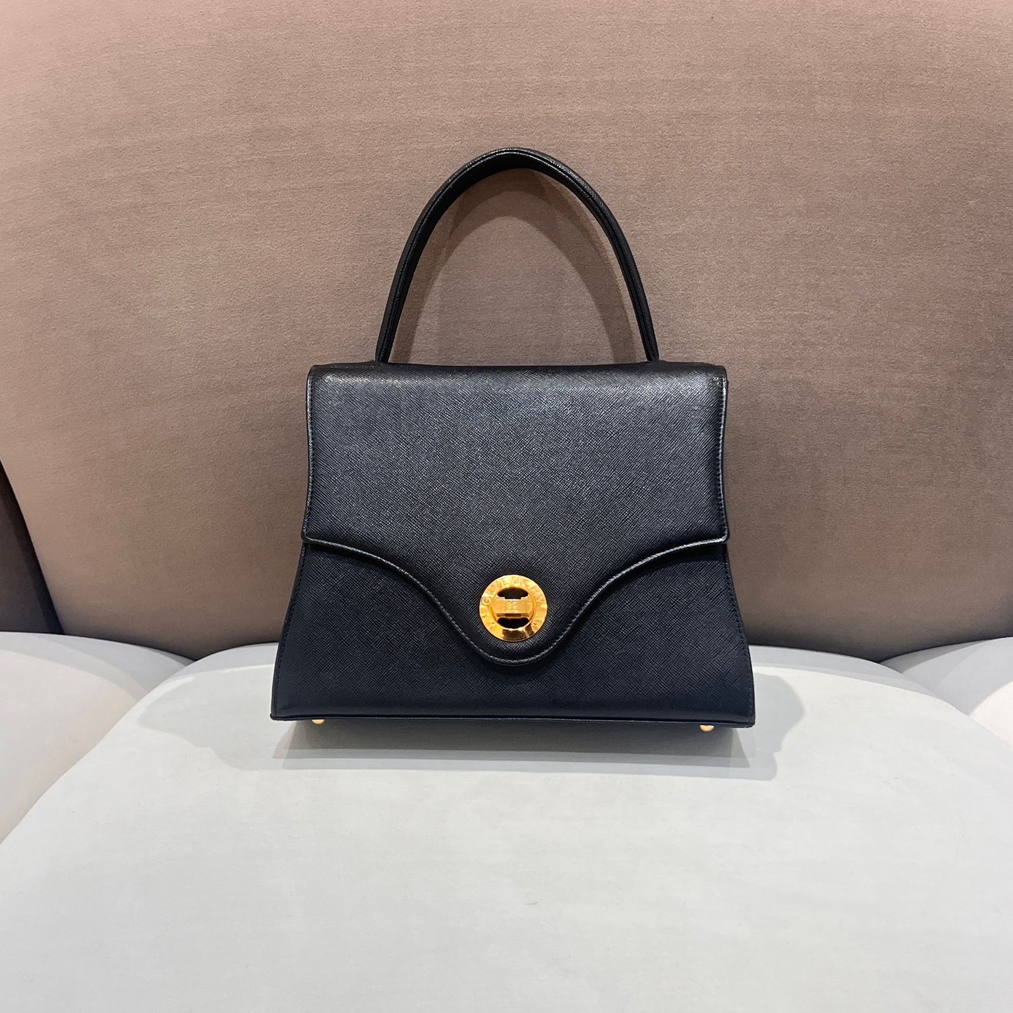 Givenchy Vintage Anagram Embossed Black Leather Top Handle Handbag