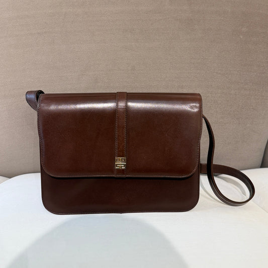 Givenchy 4G Golden Logo Brown Leather Shoulder Bag