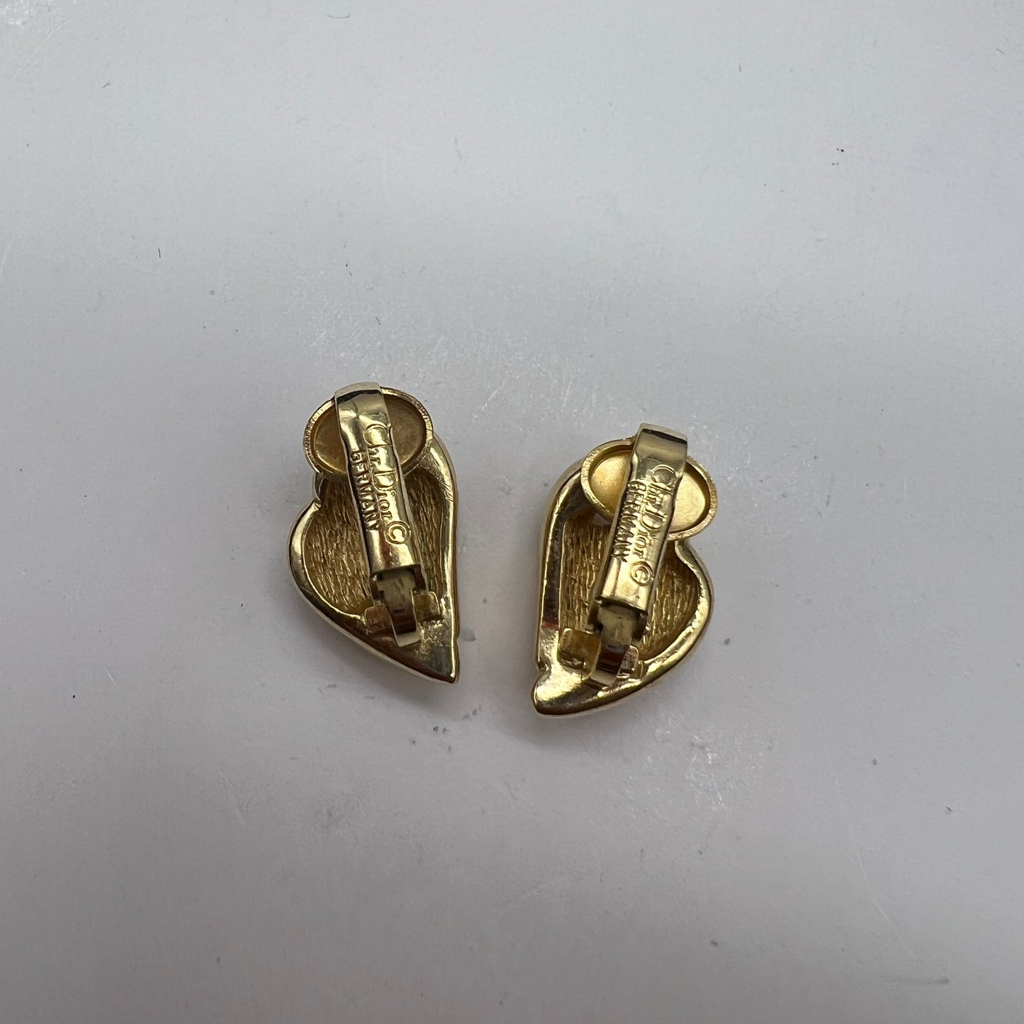 Christian Dior Vintage Heart Shape with Rhinestone Golden Clip-On Earrings