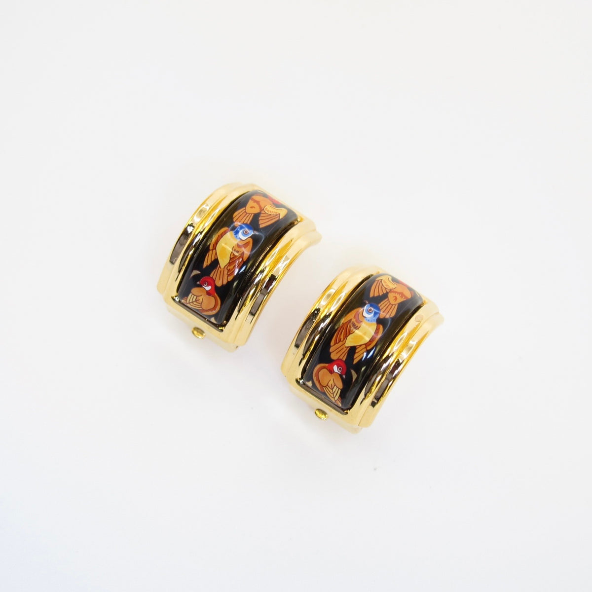 Hermès Vintage Multicolour Enamel Gold-Tone Clip-On Earrings