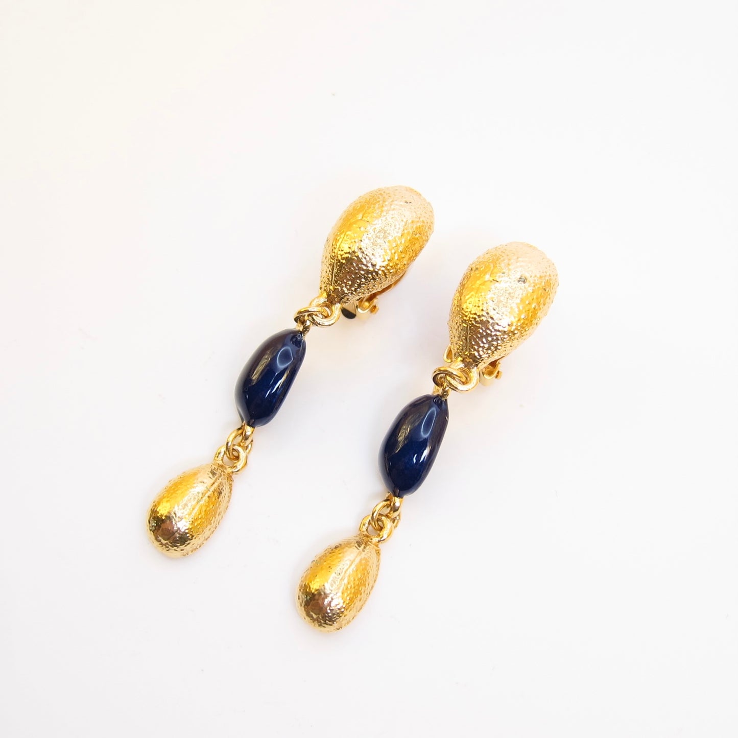Yves Saint Laurent Vintage Blue and Golden Dangling Clip-on Earrings