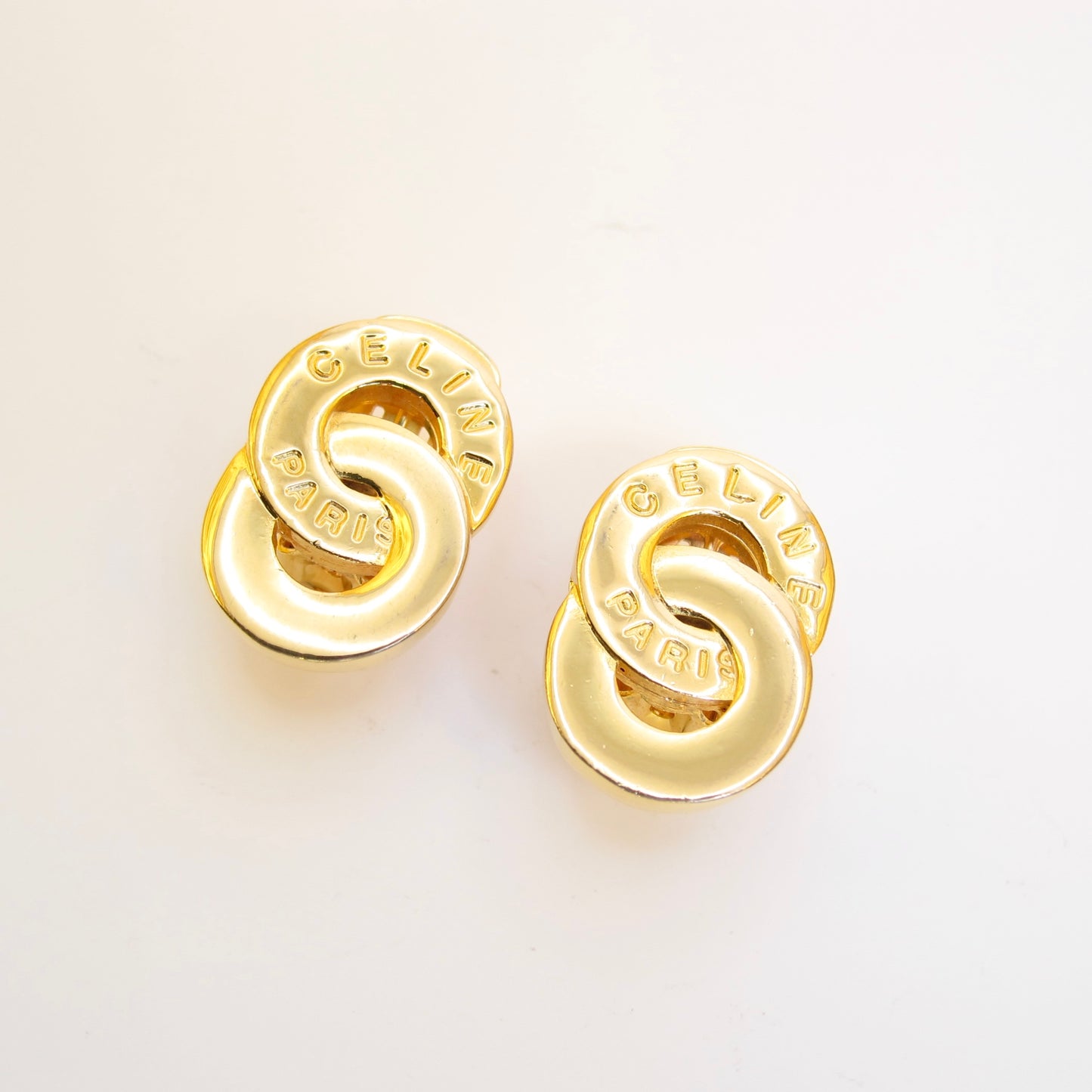 Celine Vintage Celine Logo on Double Circle Golden Clip-on Earrings