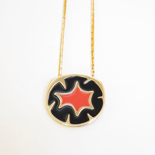 Givenchy Vintage Black and Apricot Pendant Golden Necklace