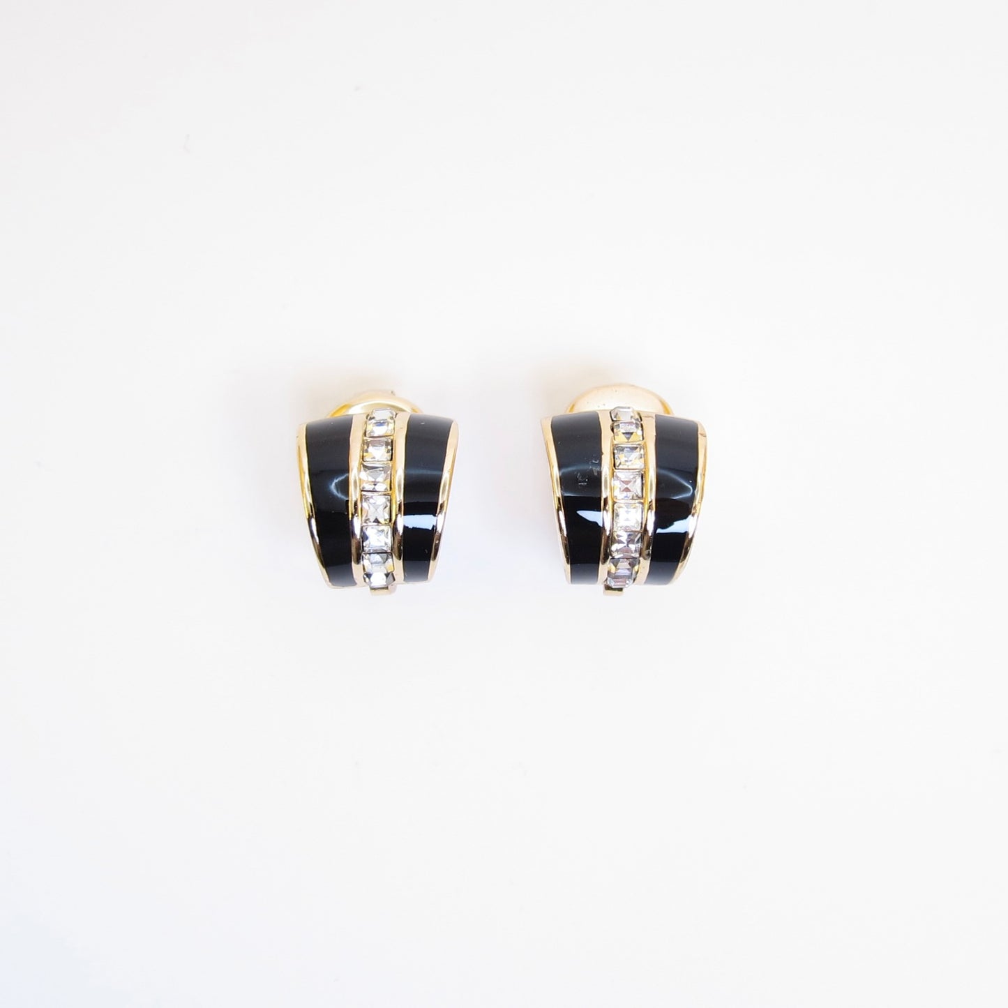 Christian Dior Vintage Black and Rhinestone Golden Clip-on Earrings