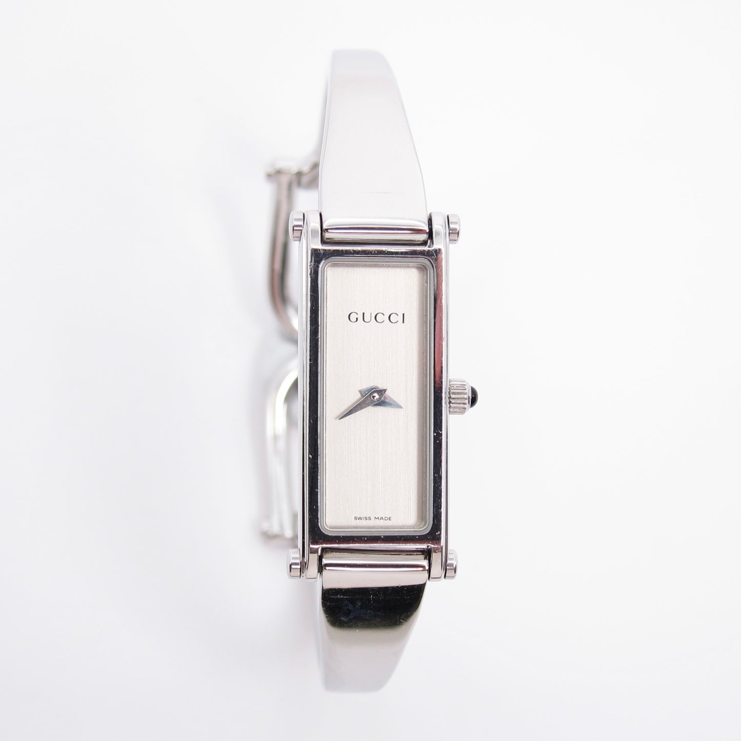 Gucci Vintage Rectangle White Face Silver Bangle Watch