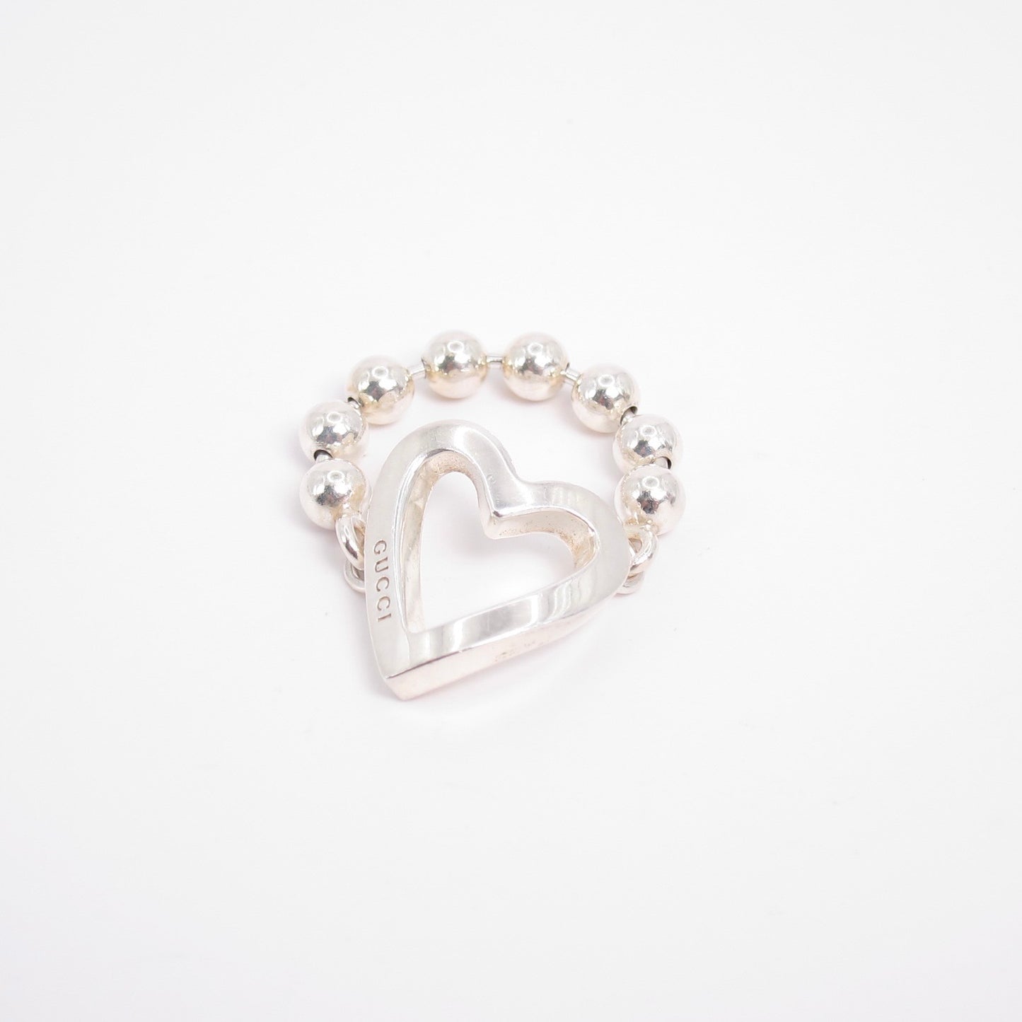 Gucci Vintage Open Heart 925 Silver Ball Chain Ring