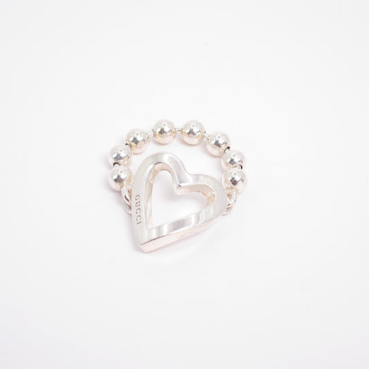 Gucci Vintage Open Heart 925 Silver Ball Chain Ring