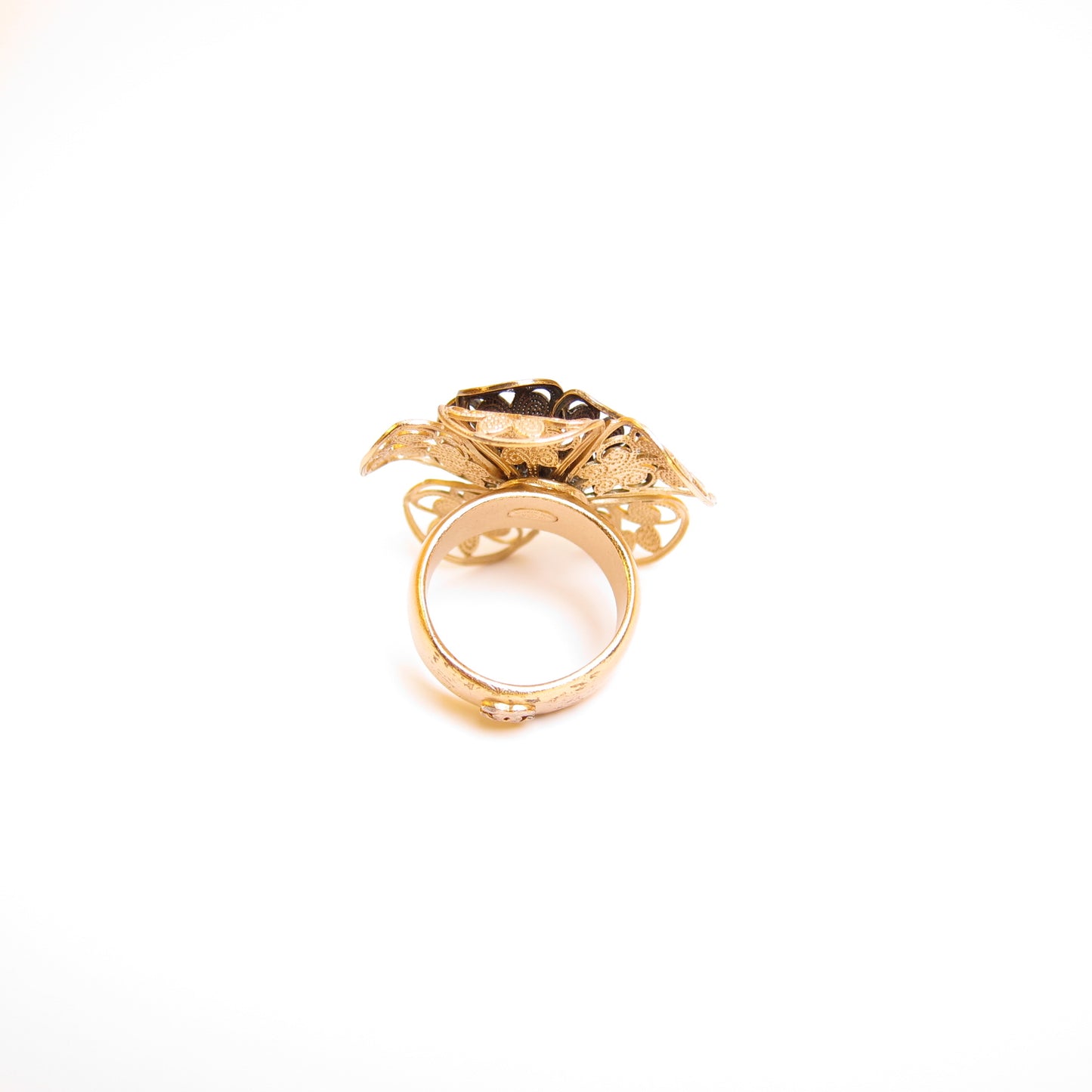 Chanel Vintage CC Logo Flower Motif Golden Ring #12.5