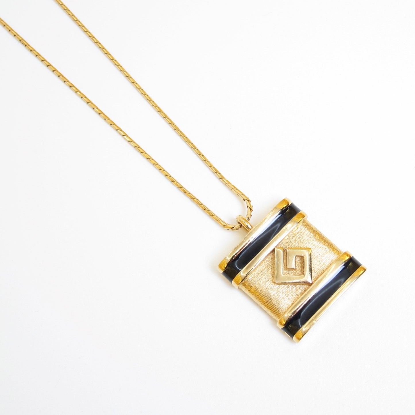 Givenchy Vintage Black Enamel G Pendant Necklace