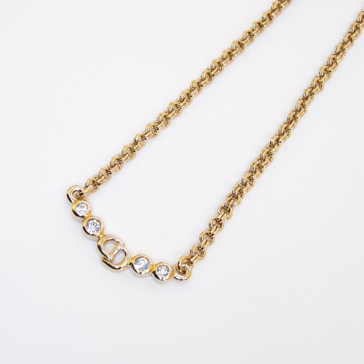 Christian Dior Vintage CD Logo and Rhinestone Golden Necklace