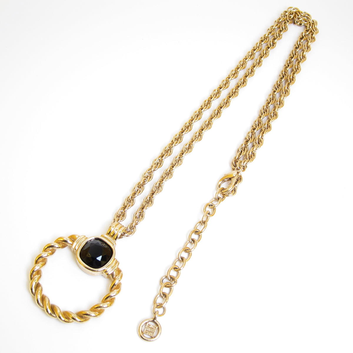 Givenchy Vintage Black Cabochon Ring Gold-Tone Long Necklace