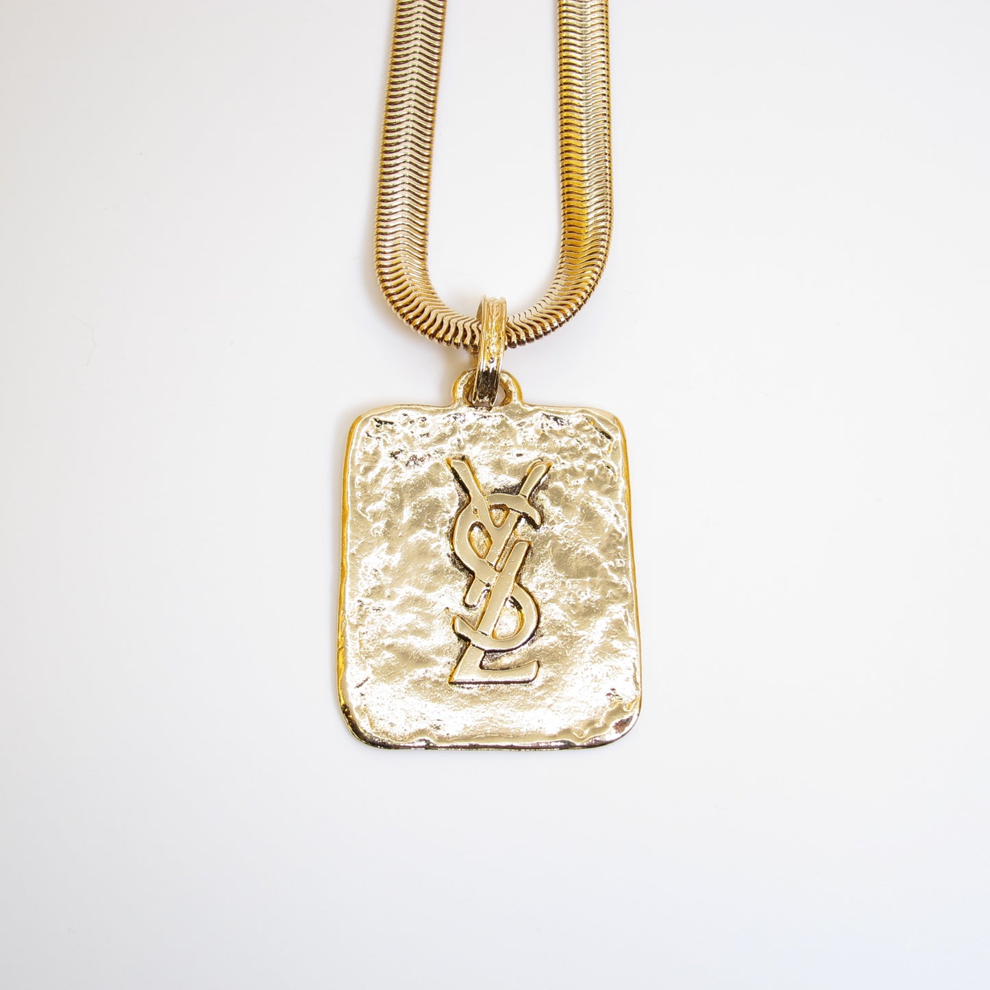 Yves Saint Laurent Vintage YSL Logo on Golden Pendant Long Necklace