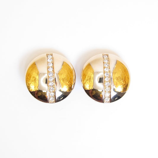 Christian Dior Vintage Round Shaped with Rhinestone Golden Clip-on Earrrings