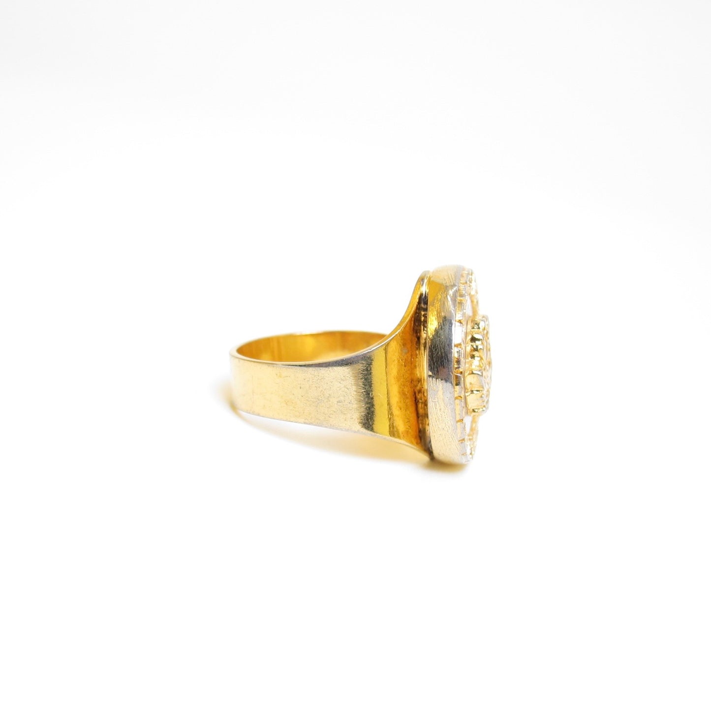 Versace Vintage Gold-Tone Medusa Greek Key Ring Size 53