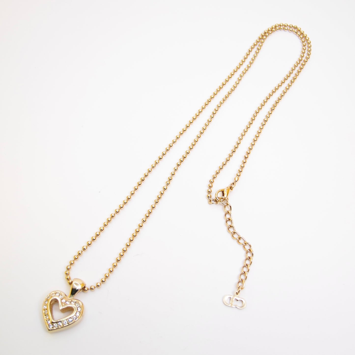 Christian Dior Vintage Heart with Rhinestone Golden Long Necklace