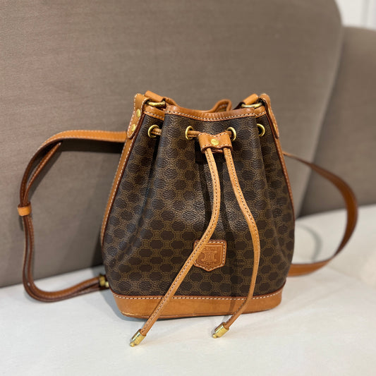 Celine Vintage Macadam Brown Color Mini Bucket Bag