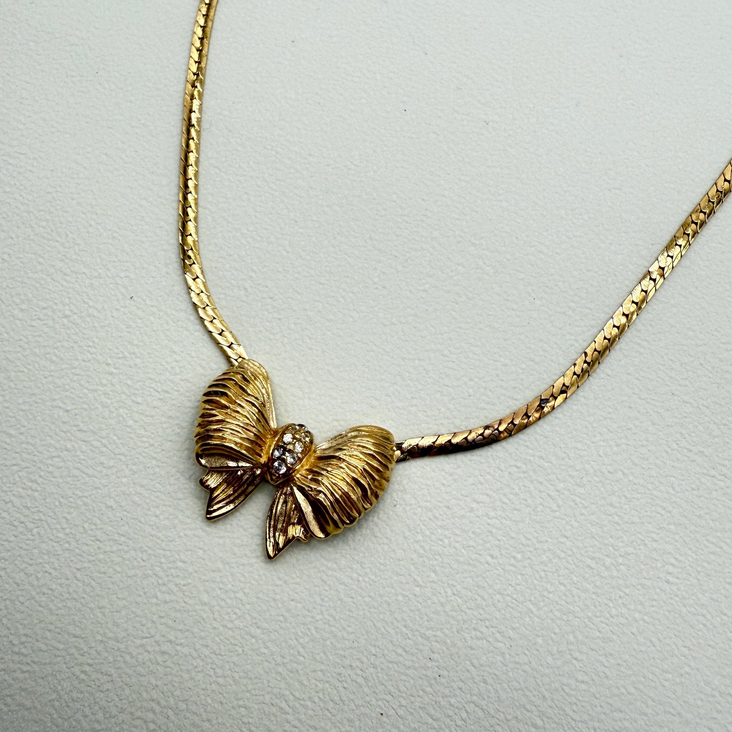 Givenchy Vintage Ribbon Motif with Rhinestone Golden Necklace