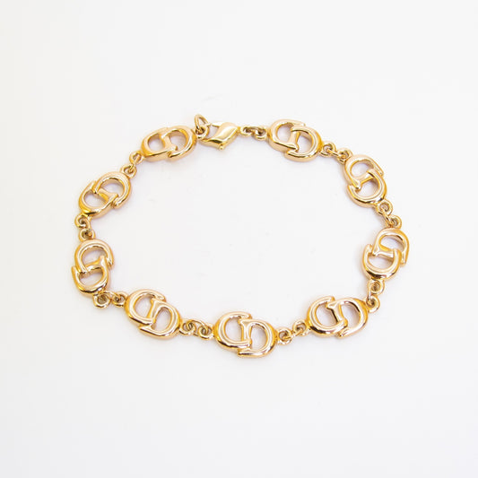 Christian Dior 復古 CD 標誌圖案金色手鐲