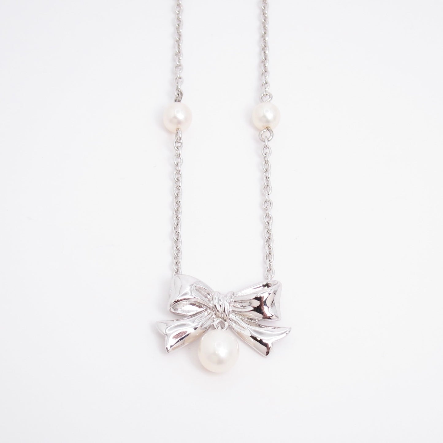 Tasaki Vintage Fresh Water Pearl and Ribbon 925 Silver Necklace